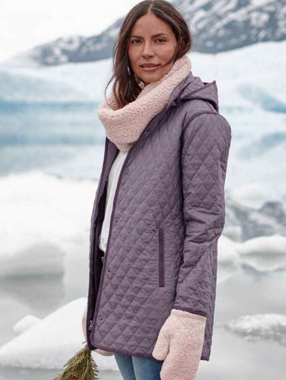 Garnet Hill Essential Quilted Coat Lavender Removable Hood- Women's Small